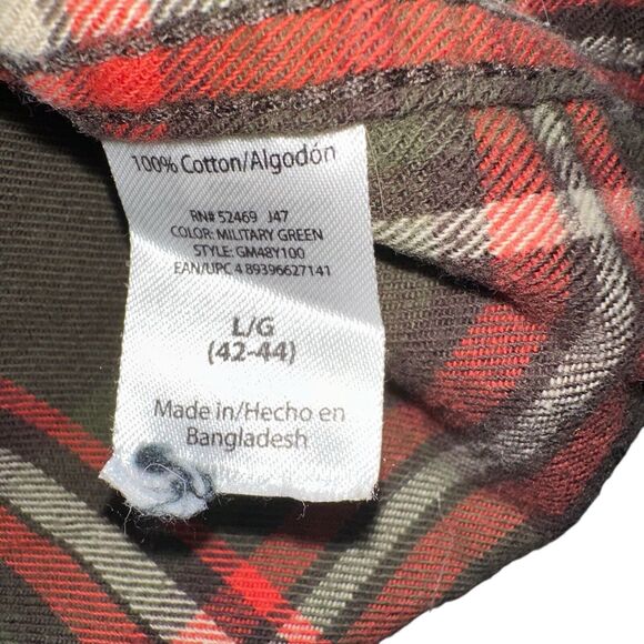 Long Sleeve Checkered Plaid Button Down Flannel Mens Large Green Red Lumberjack - Picture 10 of 16